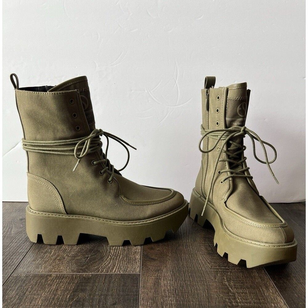 NWOB Franco Sarto Womens L-Margey 2 Military Boots Green Size 8.5M Chunky Grunge